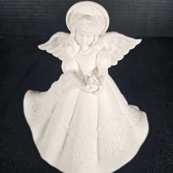 "Heaven's Treasures" White Porcelain Bisque Musical Angel Figurine by Roman Inc. - Picture 1 of 11